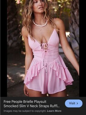 Free People Coral Brielle Smocked V-Neck Playsuit